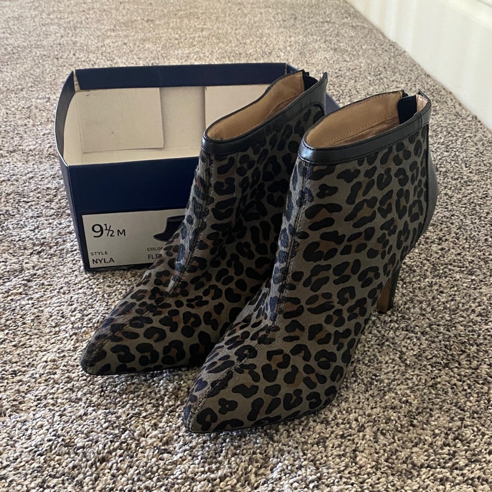 N.Y.L.A. Black and Brown Leopard Ankle Booties